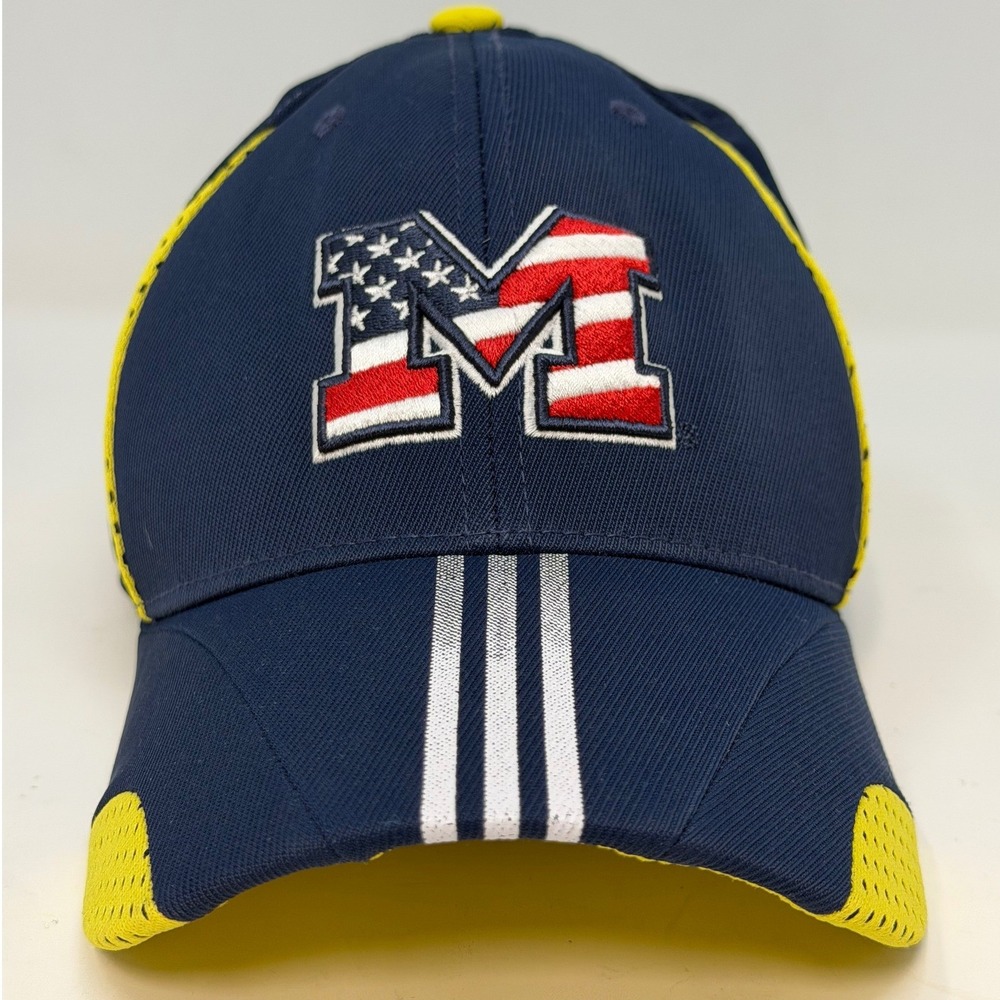 Adidas Michigan Wolverines Hat Navy Blue American Flag‎ M Logo Climalite L/XL